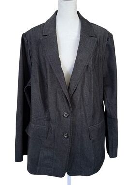 Lane Bryant‎ Size 18 Charcoal Denim Blazer Jacket Stretch Tailored Workwear